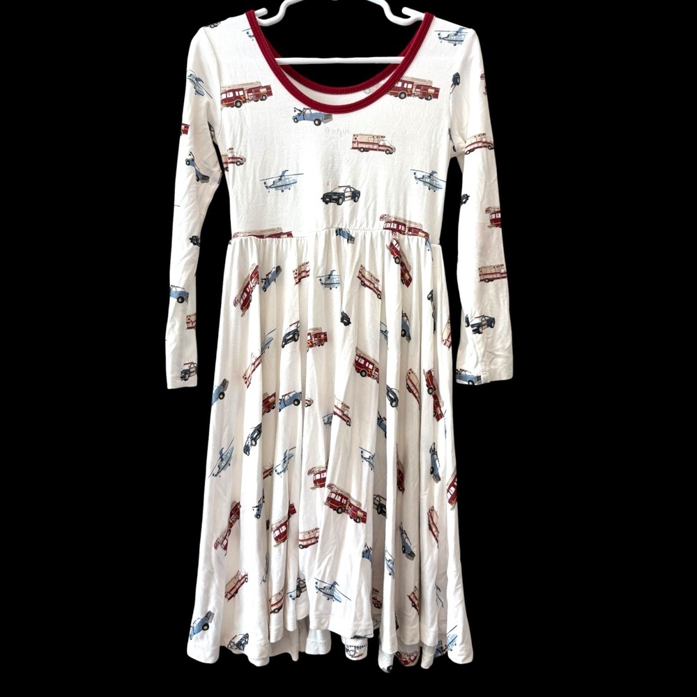 Kyte Baby First Responders Bamboo Long Sleeve Twirl Dress 5T White Red - Picture 4 of 4